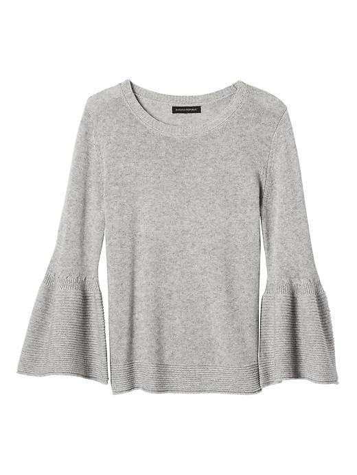 Banana Republic Womens Fine Italian Superloft Bell Sleeve Boatneck Pullover - Heather Light Gray