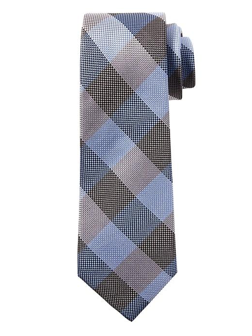 Banana Republic Mens Woven Check Silk Nanotex Tie Blue Frost Size One Size
