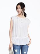 Banana Republic Embroidered Tie Waist Top Size L Petite - White