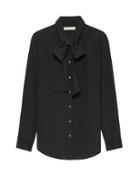 Banana Republic Womens Heritage Dillon Classic-fit Tie-front Semi-sheer Silk Shirt Black Size L