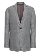 Banana Republic Mens Standard Gray Plaid Linen Suit Jacket Light Gray Size 40