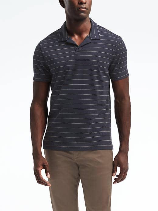 Banana Republic Mens Luxury Touch Thin Stripe Polo - Navy