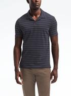 Banana Republic Mens Luxury Touch Thin Stripe Polo - Navy