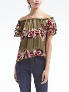 Banana Republic Floral Off The Shoulder Ruffle Top - Green