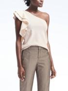 Banana Republic Womens One Shoulder Flounce Sleeve Top - White