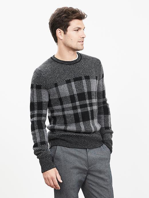 Banana Republic Mens Jacquard Crew Pullover Size L Tall - Black