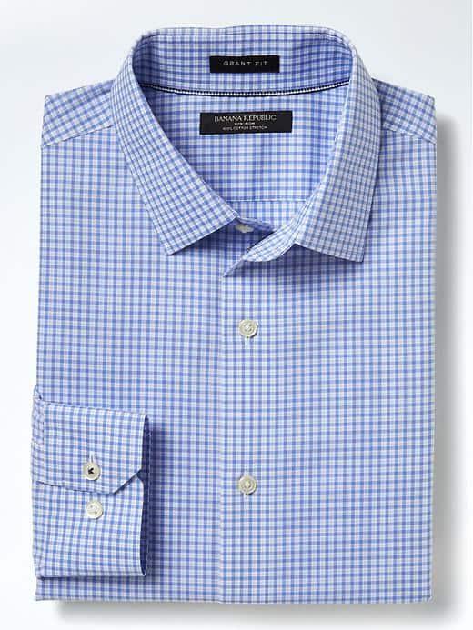 Banana Republic Mens Grant Fit Supima Cotton Check Shirt - Cool Lake