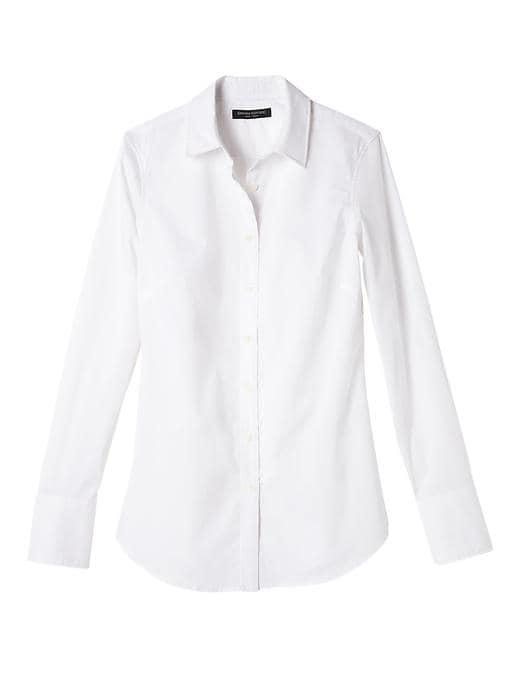 Banana Republic Womens Petite Riley Tailored-fit Super-stretch Shirt Stain-resistant White Size 2