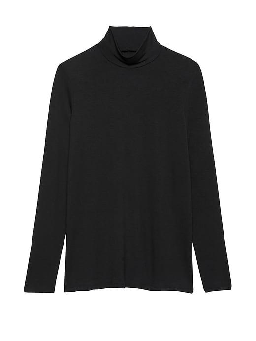 Banana Republic Womens Threadsoft Turtleneck T-shirt Black Size Xs