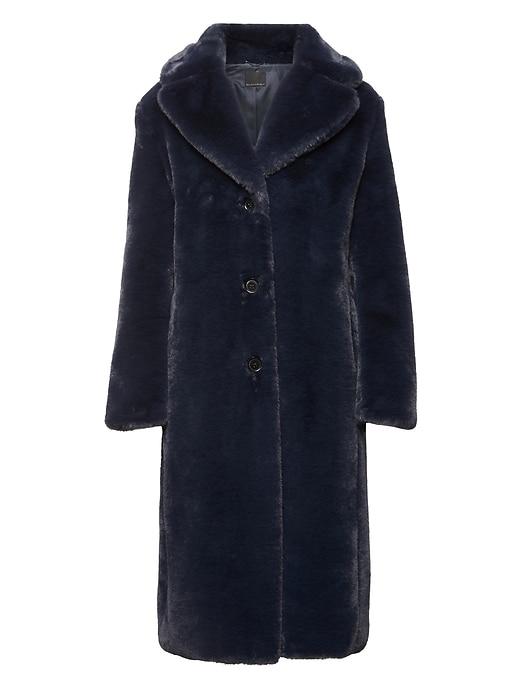 Banana Republic Womens Faux Fur Long Coat Navy Blue Size Xs