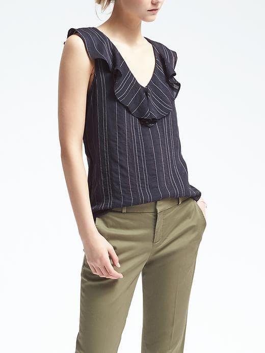 Banana Republic Stripe Ruffle Collar Top - Dark Night