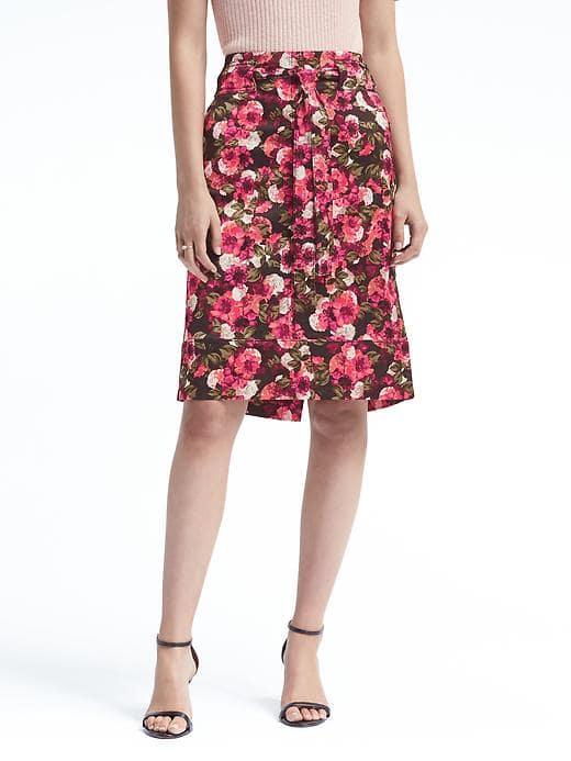 Banana Republic Womens Floral Tie Waist Skirt - Black