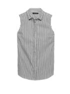 Banana Republic Womens Riley Tailored-fit Sleeveless Shirt With Pleated Trim Blue Stripe Size 14