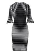 Banana Republic Womens Stripe Ponte Flutter-sleeve Sheath Dress Bold Blue Stripe Size 10