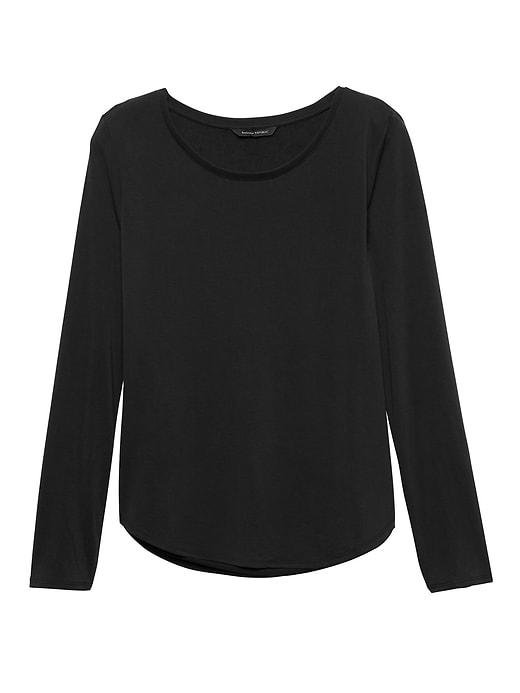 Banana Republic Womens Sandwash Modal Scoop-neck T-shirt Black Size Xl