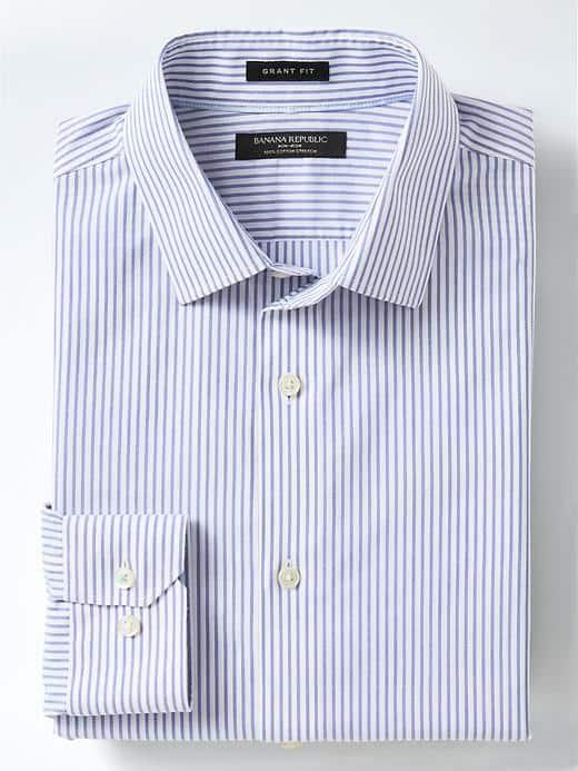 Banana Republic Mens Camden Fit Non Iron Stretch Strip Shirt - Riviera Blue