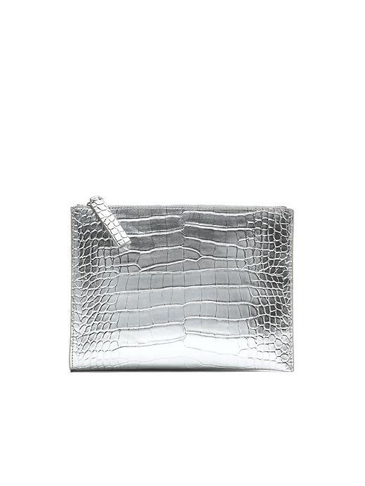 Banana Republic Small Metallic Crocodile Pouch - Silver