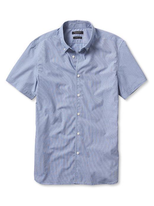 Banana Republic Slim Fit Custom 078 Wash Short Sleeve Oxford Size L Tall - Blue