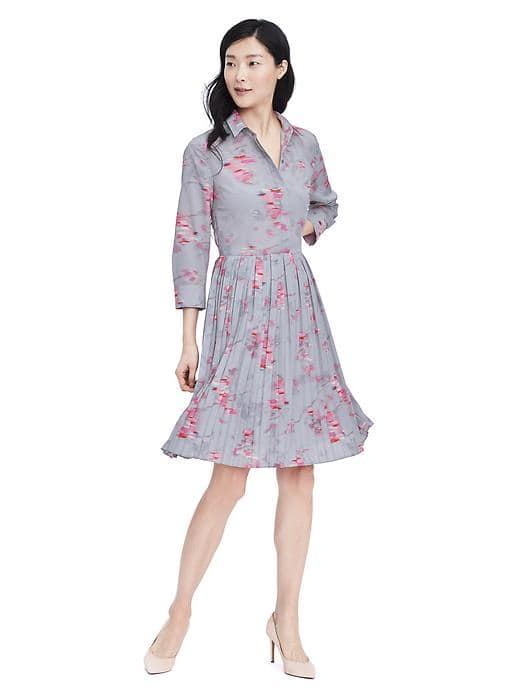 Banana Republic Womens Ikat Pleat Skirt Shirtdress - Gray