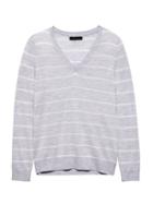 Banana Republic Womens Machine-washable Merino Wool Stripe V-neck Sweater Gray Stripe Size Xs