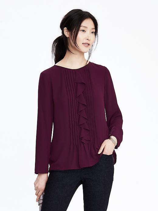 Banana Republic Womens Pleated Ruffle Top Size L Petite - Secret Plum