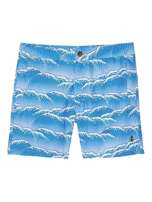 Banana Republic Mens Retromarine   Yoshino Japanese Waves Printed Swim Short Cerulean Blue Size 34w