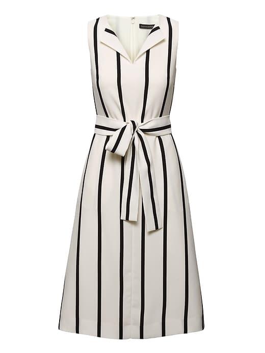 Banana Republic Womens Petite Stripe Square-neck Fit-and-flare Dress White Size 2