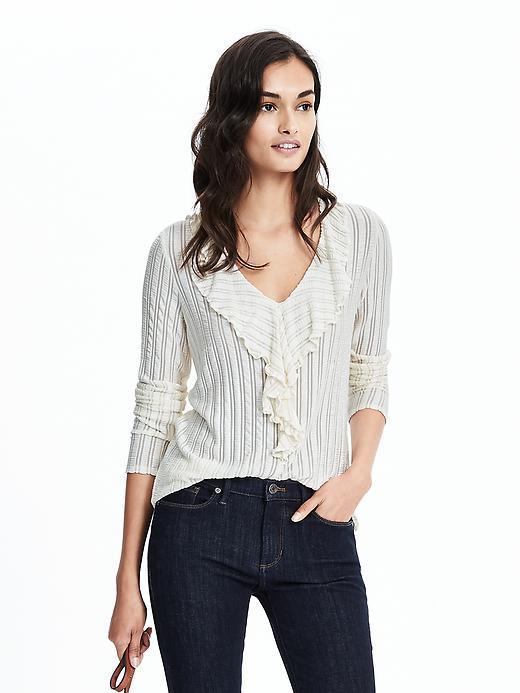 Banana Republic Womens Long Sleeve Romantic Ruffle Top Size L - Cocoon