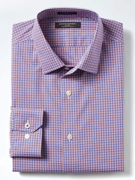 Banana Republic Mens Camden Fit Non Iron Check Shirt - Lipstick Red