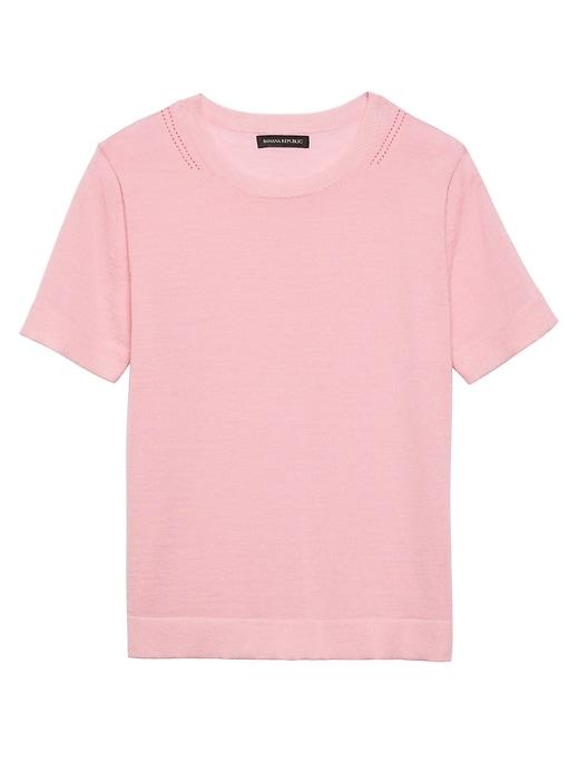 Banana Republic Womens Petite Machine-washable Merino Short-sleeve Crew Pink Passion Size S