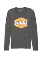 Banana Republic Mens Vintage 100% Cotton Long-sleeve Graphic T-shirt Charcoal Gray Size S