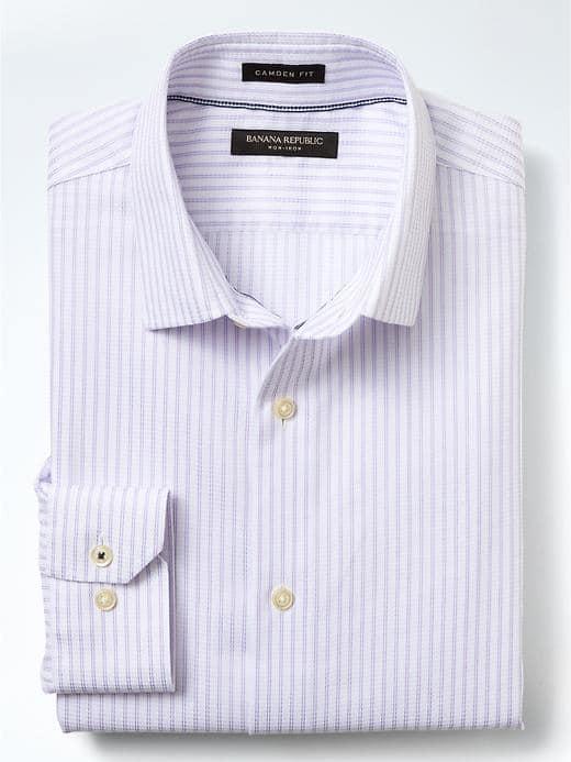 Banana Republic Mens Camden Fit Textured Stripe Non Iron Shirt - Warm Violet