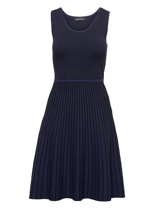 Banana Republic Womens Stripe-knit Fit-and-flare Dress Black & Blue Size Xl