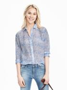 Banana Republic Womens Dillon Fit Print Shirt Size L - Allports Blue