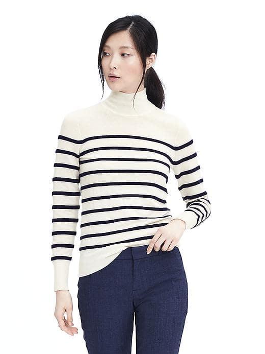 Banana Republic Womens Ottoman Striped Mock Tee Neck Top - Cocoon