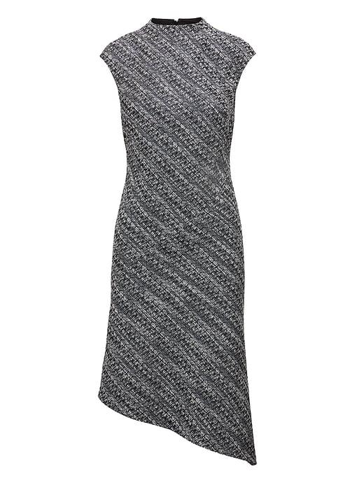 Banana Republic Womens Petite Tweed Mock-neck Sheath Dress Black & White Size 0