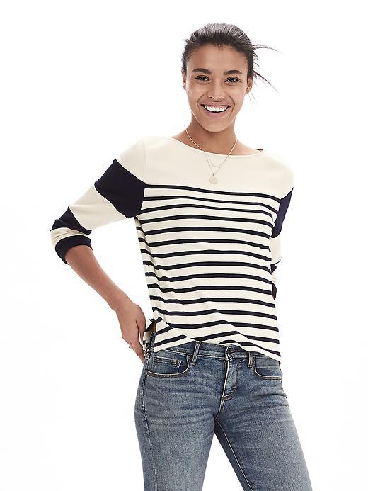 Banana Republic Womens Multi Stripe Boatneck Tee Size L - Cocoon