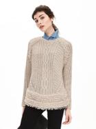 Banana Republic Fringe Hem Cable Knit Sweater Pullover Size L Petite - Cream