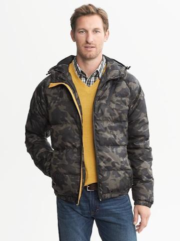 Banana Republic Camo Hooded Puffer Jacket - Olive