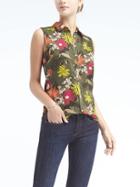 Banana Republic Easy Care Dillon Fit Print Sleeveless Shirt - Green Print