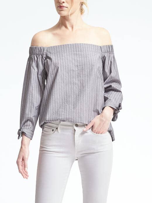 Banana Republic Womens Gray Stripe Off Shoulder Top - Gray Stripe