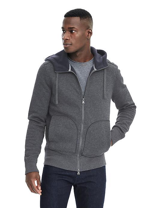 Banana Republic Mens Full Zip Fleece Hoodie - Dark Charcoal