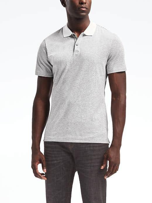 Banana Republic Mens Luxury Touch Feeder Stripe Polo - Gray Sky
