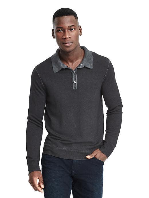 Banana Republic Mens Garment Dye Merino Polo - Moonless Night