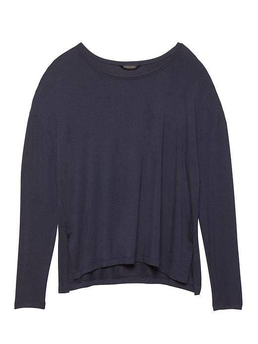 Banana Republic Womens Soft-stretch Long-sleeve Relaxed T-shirt Navy Blue Size Xl