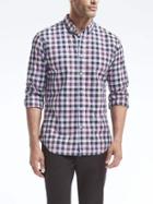 Banana Republic Mens Grant Fit Custom Wash Gingham Shirt - Warm Violet