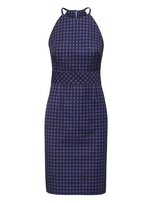 Banana Republic Womens Gingham Bi-stretch Racer-neck Sheath Dress Granite Blue Size 0