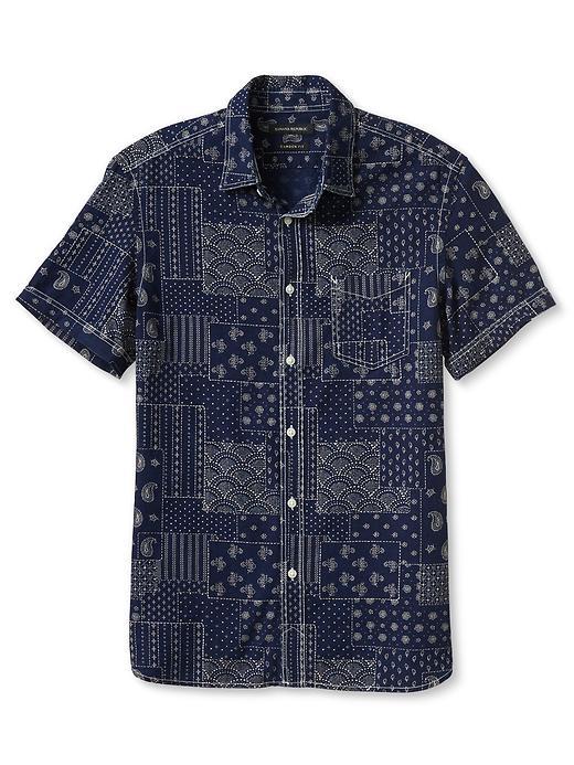 Banana Republic Mens Camden Fit Indigo Short Sleeve Shirt Size L Tall - Dark Indigo