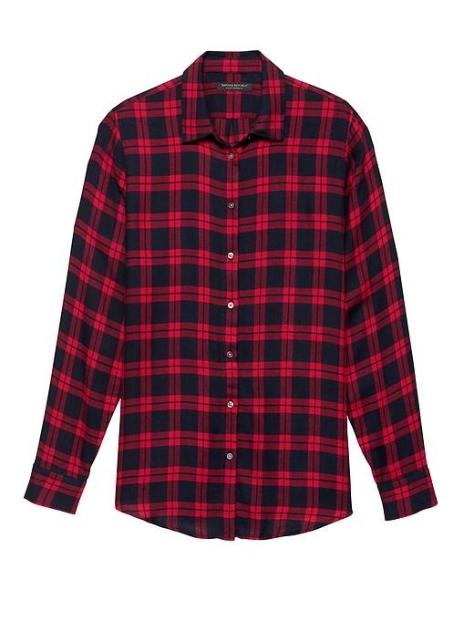 Banana Republic Womens Dillon Classic-fit Plaid Flannel Shirt Ultra Red Size S