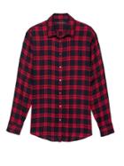 Banana Republic Womens Dillon Classic-fit Plaid Flannel Shirt Ultra Red Size S